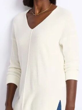Staccato Cream V-Neck Longline Sweater